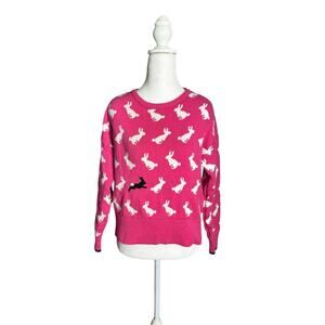 Cupcake Womens Pink Bunny Sweater Artsy Knit Rabbit Crewneck Pullover Sz Medium